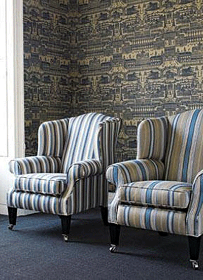Fabrics: Zoffany Roman Stripes, The Interior Library - Interior Designers, Dublin, Ireland.